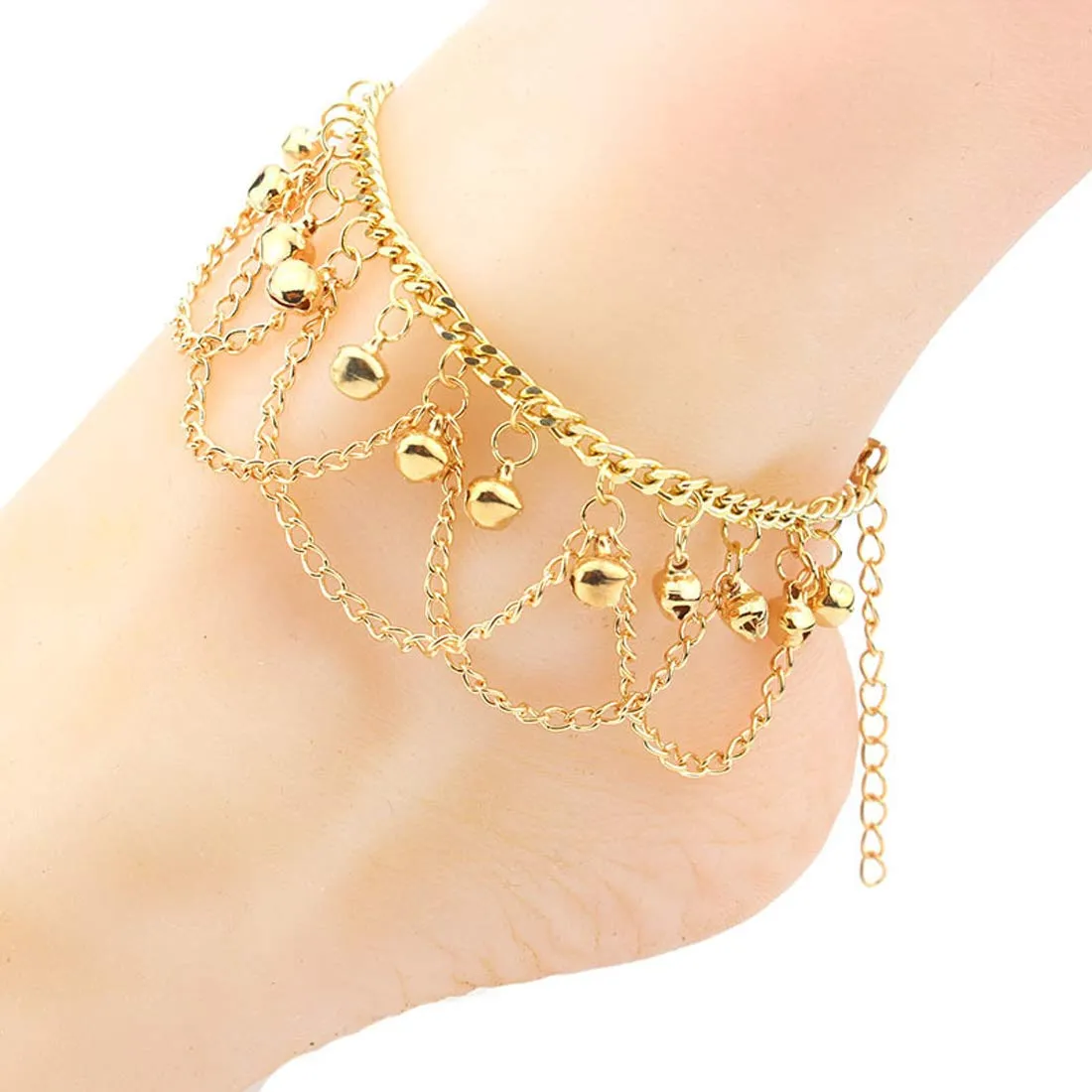 Yellow Chimes Traditional Chain Tassels Gold Plated Payal 2 Pc Anklets for Women and Girls
