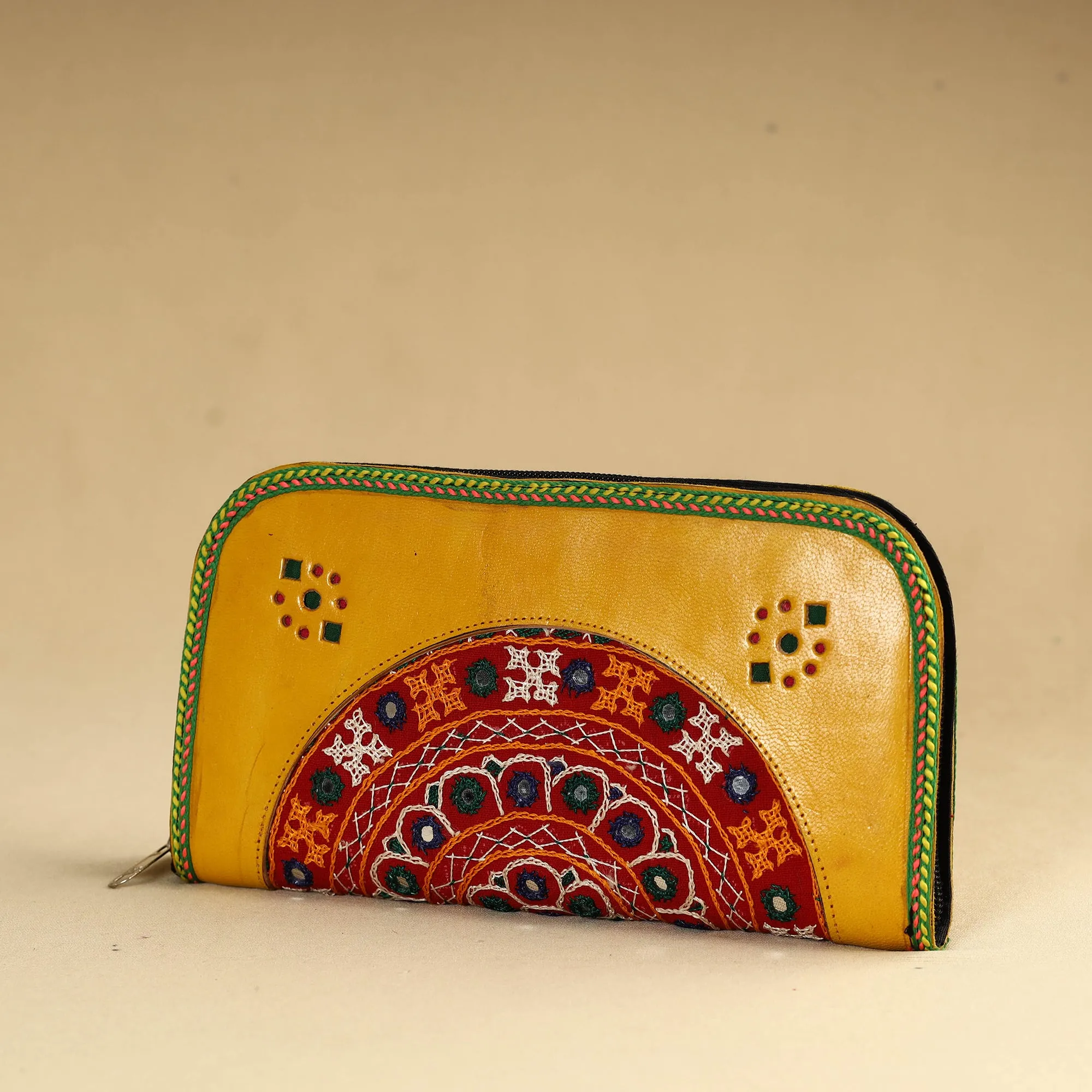 Yellow - Kutch Embroidery Cotton Handmade Leather Wallet 37