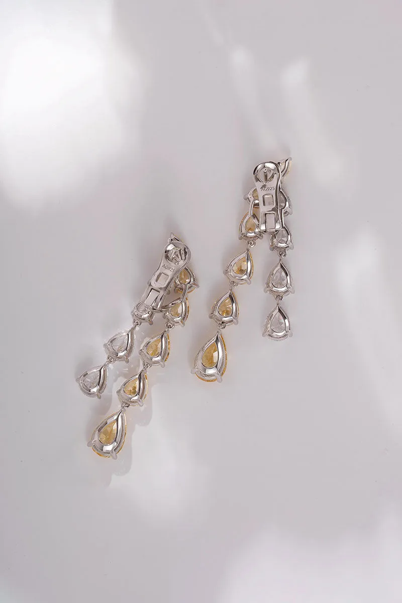 Yellow Lab Grown Diamond Pear Dangle Earrings