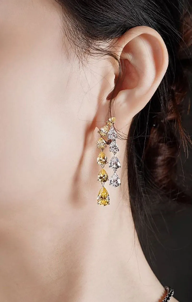 Yellow Lab Grown Diamond Pear Dangle Earrings
